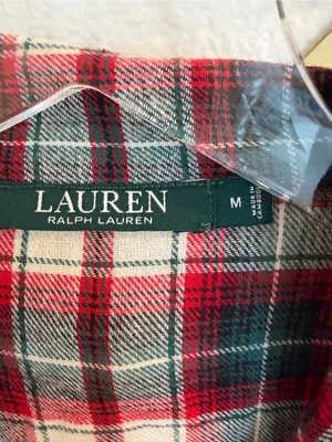 Ralph Lauren Plaid Flannel Sleep Shirt Medium Red Green Gold thumbnail 4