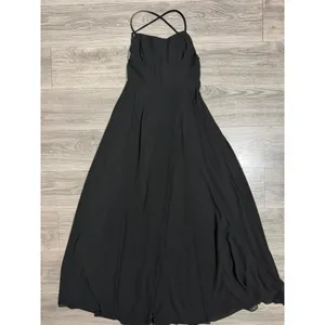 Lulus Black Sparkly Chiffon Maxi Dress Small Square Neck Open Back Side Slit thumbnail 13