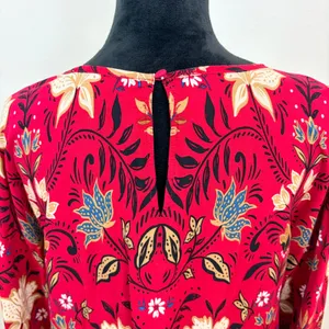 Loft Womens Red Floral Paisley Long Sleeve Tie Cuff Blouse Size M Bohemian thumbnail 4