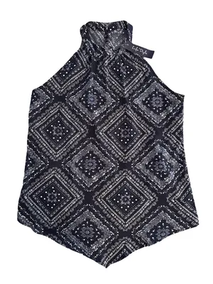 Lightweight Navy Printed Halter Camisole Blue thumbnail 1
