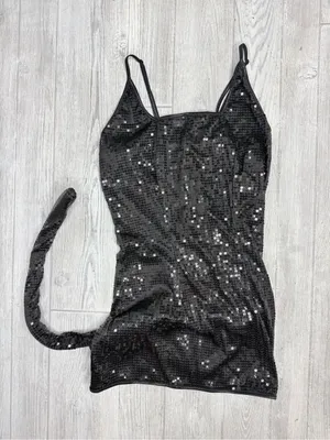 Nwt musical legs cat halloween costume cosplay with black dress and cape m/l thumbnail 5