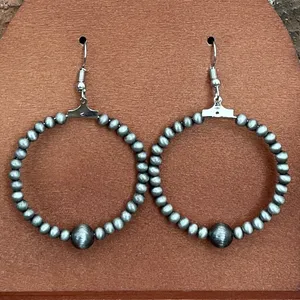 Navajo Style Pearl Hoop Drop Earrings thumbnail 1