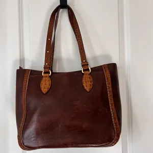 Brahmin Brown‎ Crocodile Print Leather Handbag Classic Purse 10"H x 15"W thumbnail 5