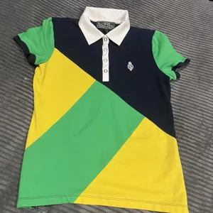 Lauren Ralph Lauren Polo Shirt Womens Small Colorblock Navy Green Yellow Active thumbnail 2