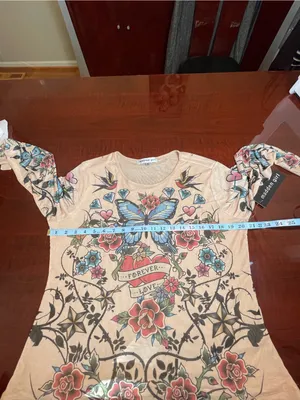 Madden Girl Y2K Tattoo Print Mesh Long Sleeve Top Butterflies Hearts Roses 2XL thumbnail 8