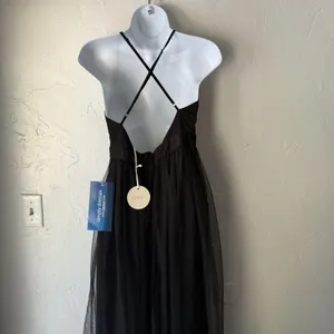 Luxxel Dress Small Black Plunge Maxi Gown Criss Cross Back NWT Fairy‎ Grunge thumbnail 4