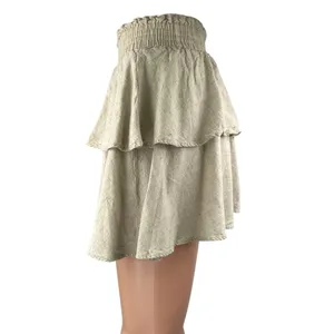 Princess Polly Beige Tan Smocked Pull On Tiered Ruffle Flounce Mini Skirt Size 4 thumbnail 2