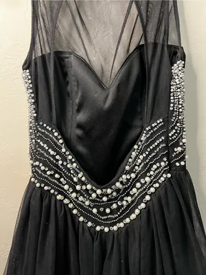 Blondie Nites Stacy Sklar 56671 Black Pearl Embellished Open Back Mini Dress thumbnail 9