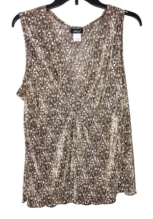 Ashley J Vintage V Neck Twist Knot Sleeveless Sequin Tank Top Brown‎ Xl thumbnail 1