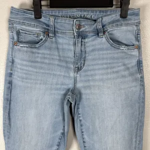 American Eagle Kick Boot Flare‎ Stretch Jeans Womens 8Short Light Wash Fray Hem thumbnail 2