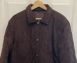 Lauren‎ Ralph Lauren Womens XL Quilted Velvet Velour Brown Barn Coat Jacket thumbnail 1