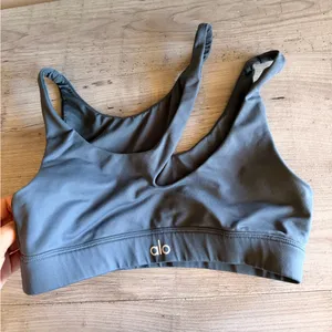 ALO Yoga grey Strappy Cutout Sports Bra thumbnail 1