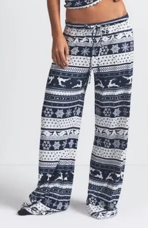 NWT Skims Navy Deer Fair Isle Wide Leg Lounge Pants Sz 3X thumbnail 1