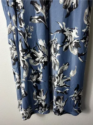 NWT Nordstrom Rack Blue Grey Abstract Floral Satin Maxi Skirt Size L thumbnail 3