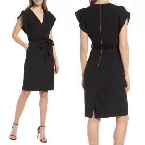 Eliza J Ruffle Sleeve Sheath‎ Dress Women's 6 Black Crepe LBD Classic Career thumbnail 2