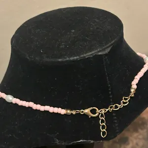 Pink and faux pearl boho bead necklace thumbnail 2