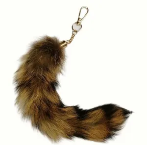Raccoon fur keychain with brown and black striped tail #raccoon #animal thumbnail 1