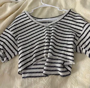 Altar'd State Black and White Striped Cropped Top thumbnail 1