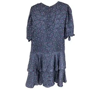Rebecca Taylor Speckled Dot Silk Mini Dress Navy Blue Tiered Ruffle 2 thumbnail 7