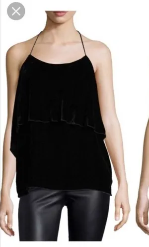 Alice + Olivia Marybeth Velvet Layer Halter Neck Tank Top in Black thumbnail 1