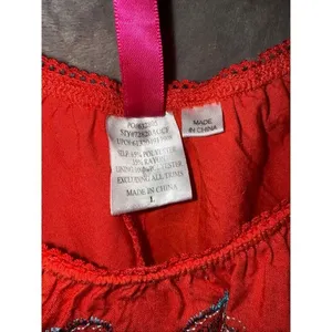 Vintage Y2K Orange Embroidered Belted Waist Short Sleeve Top Large #757 thumbnail 3