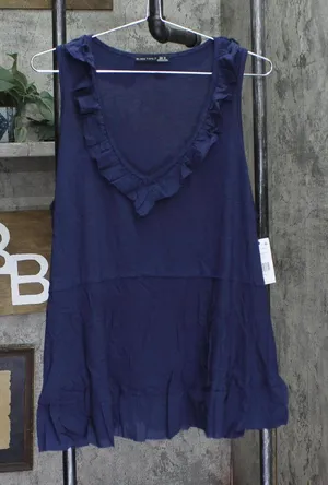 Black Tape Womens Trendy Plus Size Ruffled Babydoll Tank Top Navy Blue 1X thumbnail 1