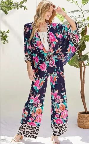 Bohemian Style Floral Wide-Leg & Kimono Top thumbnail 1