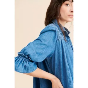 Free People Western Bohemian Vanessa Denim Tunic Top Shirt Dress Size Medium thumbnail 12