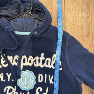 VTG Aeropostale Womens Y2K Navy Hooded Sweatshirt Large Preppy Mall Spellout thumbnail 8