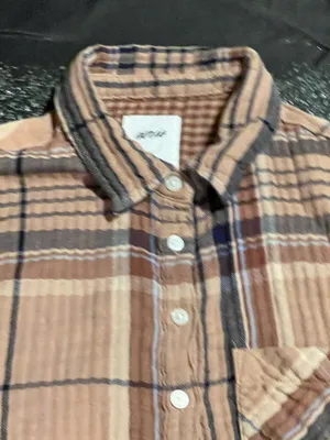 Womens small Aerie Brown & Blue Plaid Gauze Style Oversized Long Sleeve Shirt thumbnail 3