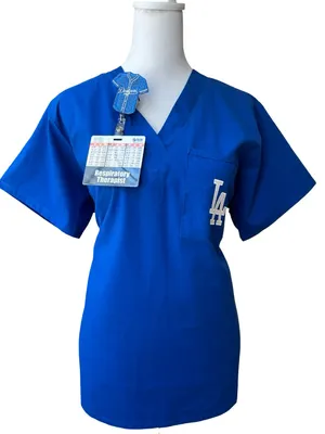 LA Dodgers Y2K Scrub Top Medical Uniform Royal Blue Unisex SM Concepts Sport MLB thumbnail 2
