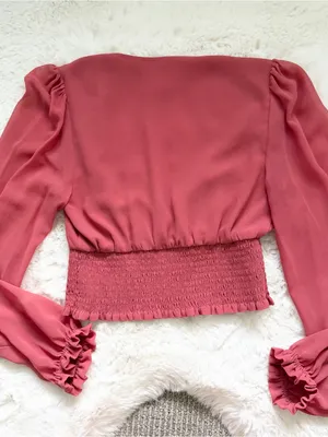 Aritzia Wilfred Rose-Pink Smocked-Waist Long Sleeve Wrap Top thumbnail 2