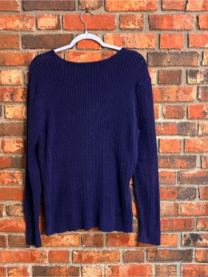 VTG Jeanne Pierre womens cable knit sweater navy L thumbnail 5