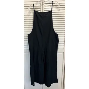 Coeur De Vague Black Overalls Adj Straps Size‎ L Pockets Wide Crop Leg Cotton thumbnail 3