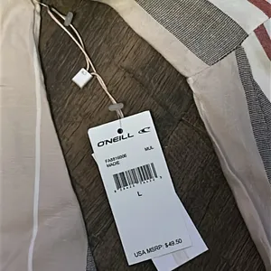 O Neill women’s shirt New Tan/Brown‎ Stripe Off Shoulder Top Size Large Flowy thumbnail 3