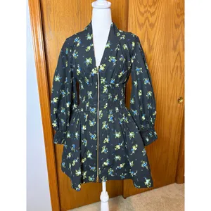 Maeve Anthropologie Tommie Mini Shirtdress Black Floral Smocked Waist Cotton thumbnail 3