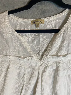 Democracy lace detail short sleeve flowy cottage top size medium hippie festival thumbnail 3