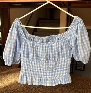 Light Blue Gingham Crop Top Size L thumbnail 1