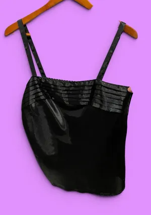 Cute black silky 80s Escapades tuxedo scalloped trim cami coquette thumbnail 1