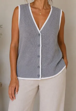 Aerie Offline Gray Knit Sweater Vest‎ Button Front Small | NWT thumbnail 1