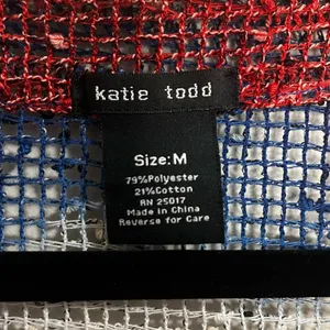 Katie Todd Women's Knit Cardigan Red White Blue Button Front Artsy Lagenlook M thumbnail 3