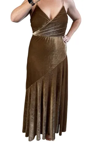 Mia Joy Joyfolie Womens Taupe‎ Velvet Maxi Dress Size M V-Neck Adjustable Straps thumbnail 1