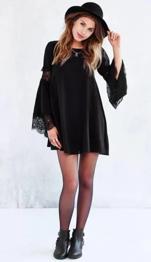 For Love & Lemons Leveon Dress Black Long Sleeve Lace Cut-Outs Cutouts Shift S thumbnail 5