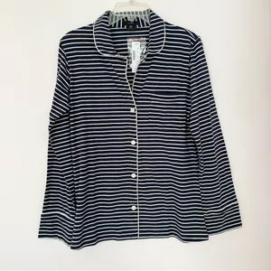 J. Crew Dreamiest Long-Sleeve PajamaT Top Striped Navy Blue thumbnail 2