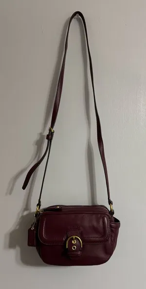 Coach Burgundy Leather Camera Crossbody with Gold Hardware thumbnail 1