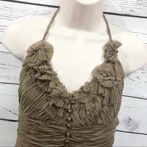 BCBGMaxAzria Halter Pleated Embellished Silk Blend Ruffle Dress thumbnail 5