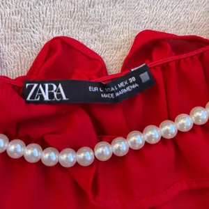 Zara Red Sleeveless Top pearls necklace party classic career Xmas holiday L thumbnail 4