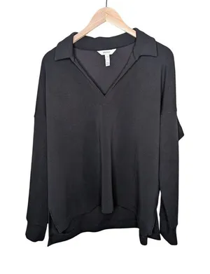 Spanx Black Air Essentials Polo Long Sleeve Top plus size 1X 50777r thumbnail 1