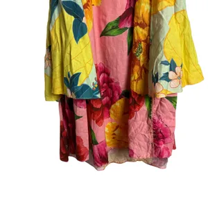 Farm Rio Chita Pink Floral Print Square Neck Tie Back Linen Midi Dress Size XS thumbnail 10