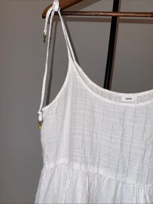 Aerie Magic Hour White Gold Striped Tie-Shoulder Cotton Swim Coverup Dress sz M thumbnail 3